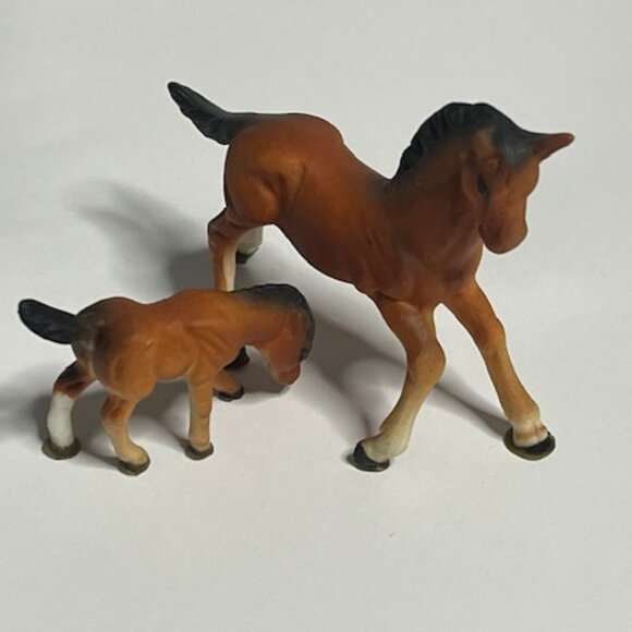 VTG Miniature Mama Horse & Colt Porcelain Figurines Brown Black - Picture 6 of 13